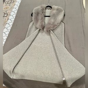 Talbots Faux Fur Detachable Collar Sweater Vest Cardigan Duster Size Small